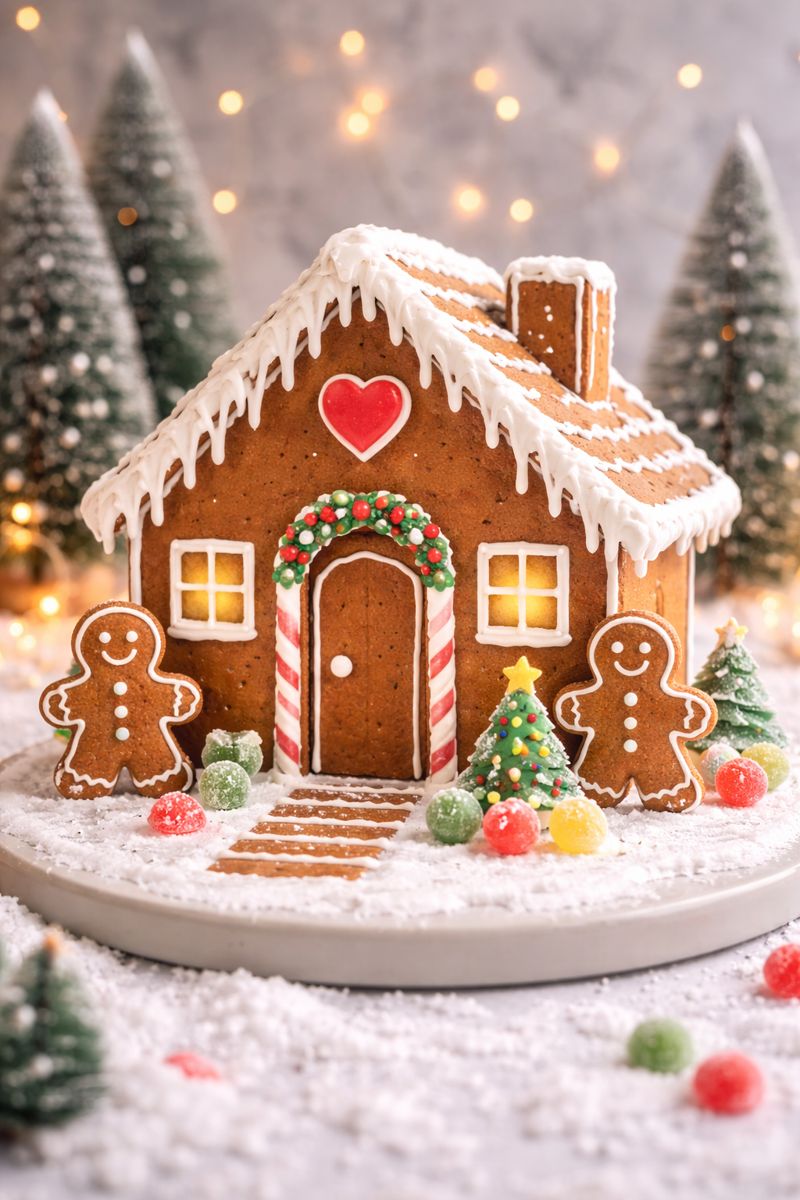 Cozy Classic Gingerbread House with Festive Candy Details