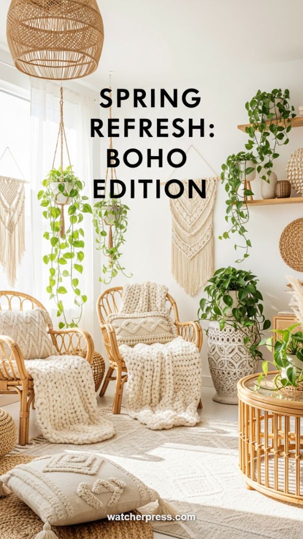 Airy Bohemian Retreat: Integrating Macrame, Rattan, and Lush Greenery for a Spring Refresh