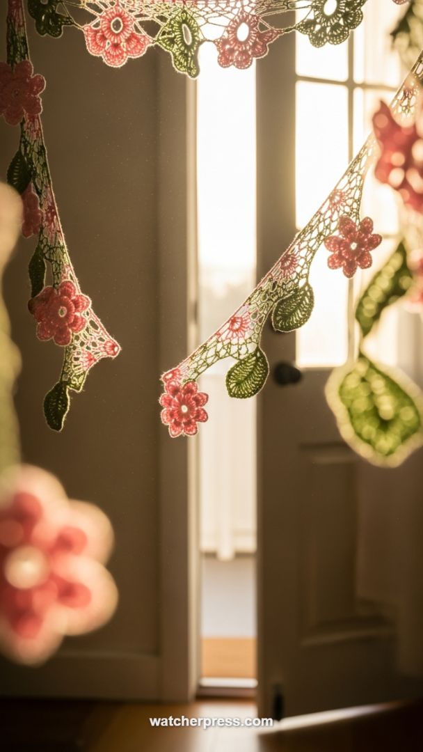 Artisan Charm: Hand-Crocheted Floral Garland for Dreamy Garden Thresholds