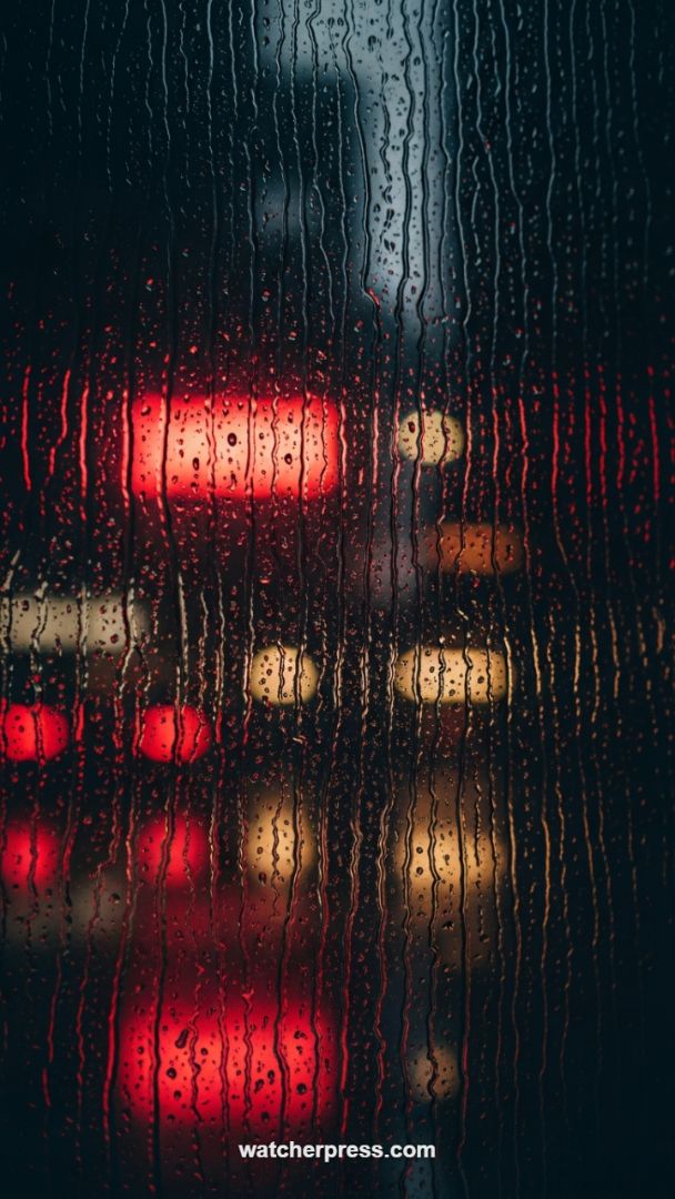 Cinematic Noir: Rain-Drenched Glass and Ruby Taillights