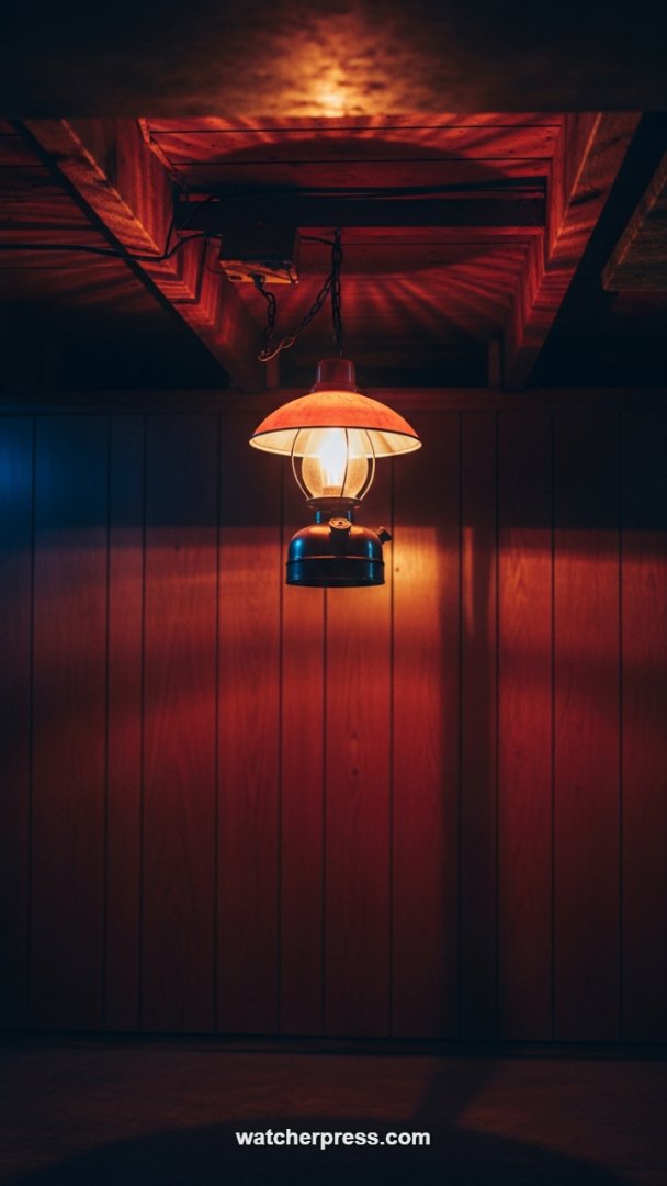 Cinematic Warmth: The Suspended Vintage Lantern Wallpaper