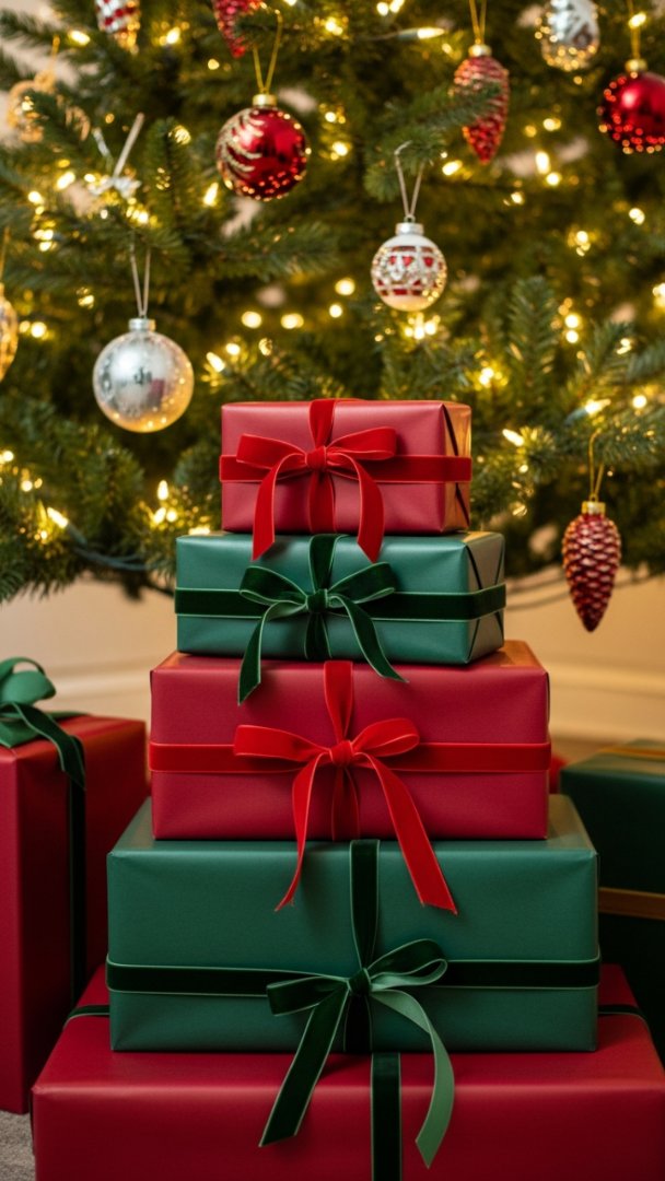 Classic Holiday Gifting: Rich Red and Emerald Velvet Presentation