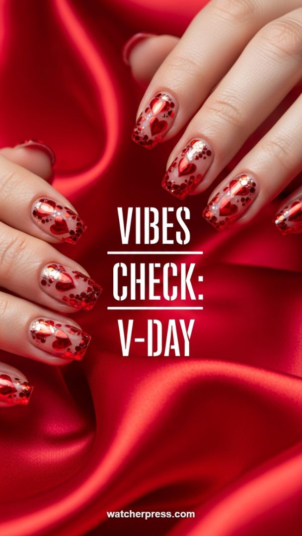 Crimson Confetti Coffin Nails: Ultimate Valentine’s Day Glamour