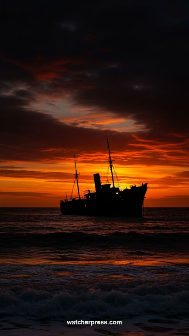 Crimson Gloom: Shipwreck at Twilight