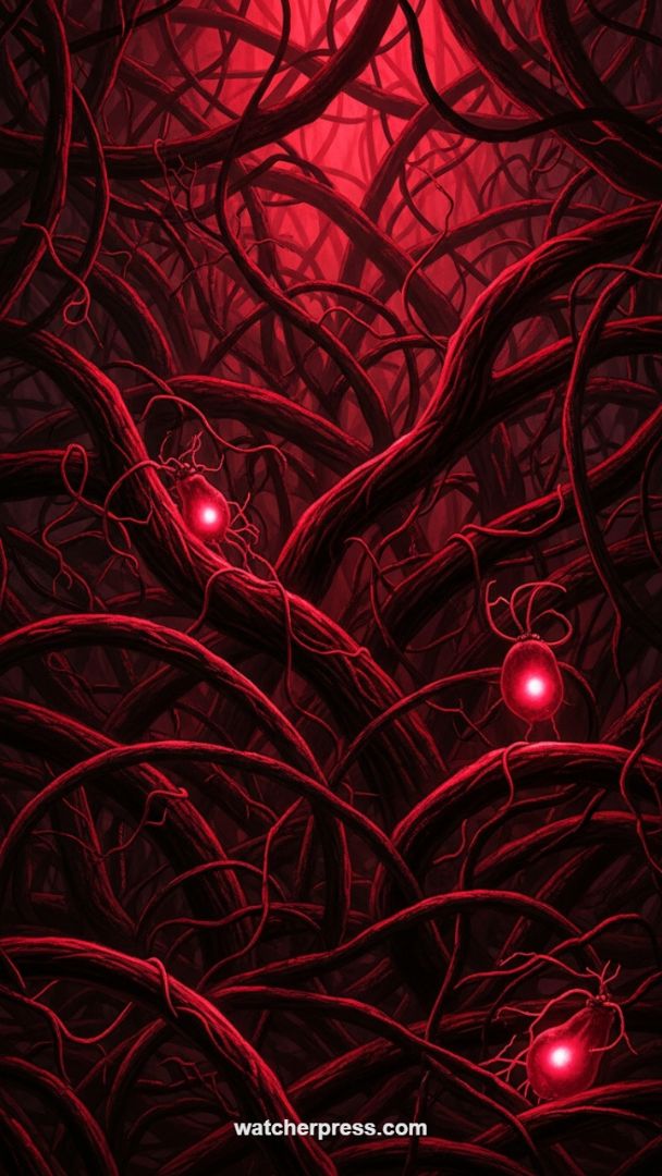 Crimson Nexus: Abstract Bio-Luminescent Veins Wallpaper