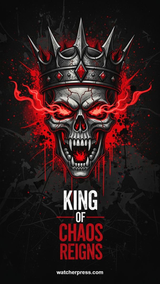 Crimson Reign: Dark Gothic Skull with Spiked Crown and Chaos Splatter