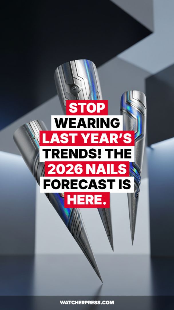 Cybernetic Claws: High-Definition Chrome Stiletto Nails with Holographic Inlay