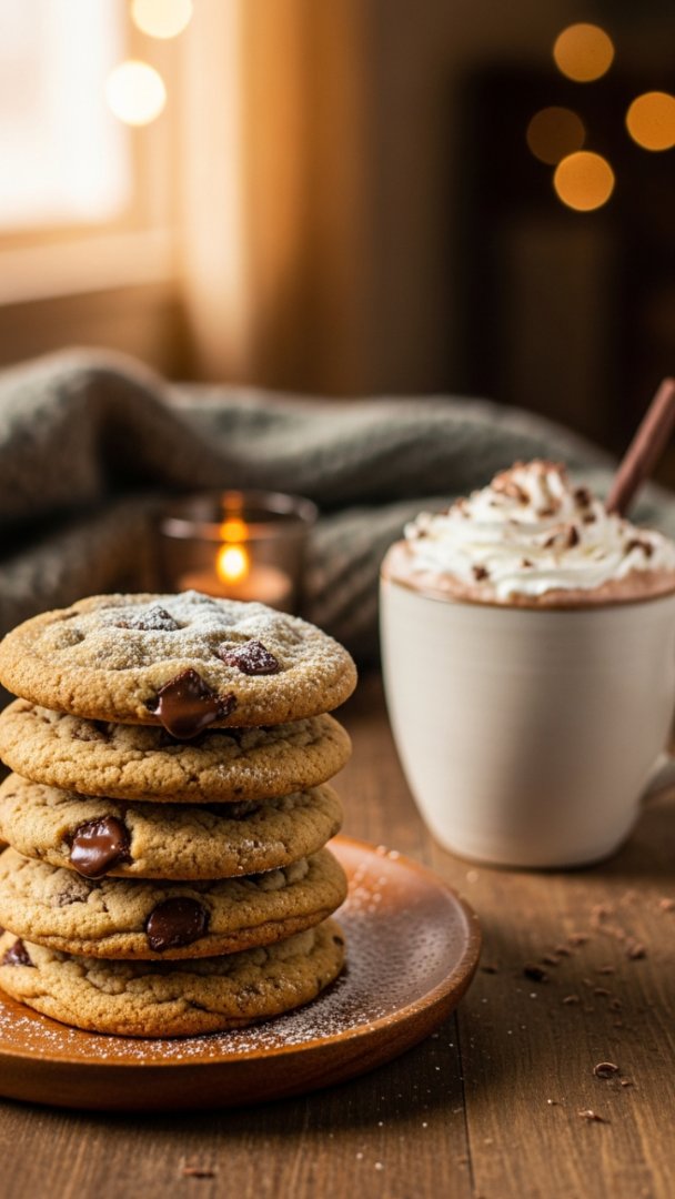 Decadent Chocolate Chip Cookies Paired with Spiced Winter Hot Chocolate