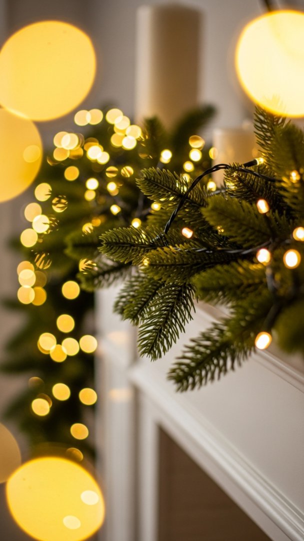 Deluxe Winter Pine Garland with Warm LED Fairy Lights