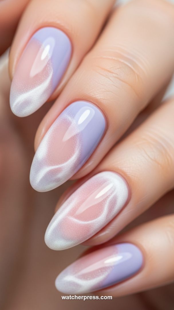 Dreamy Pastel Aurora Wave Nails: The Lavender Magnetic Swirl Trend
