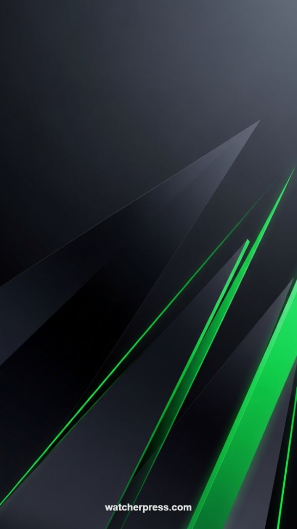 Dynamic Cyberpunk Shards: Black Background with Neon Green Accents