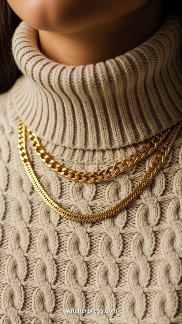 Elevated Texture Play: Investing in Classic Cable Knit and Gold Layering Chains