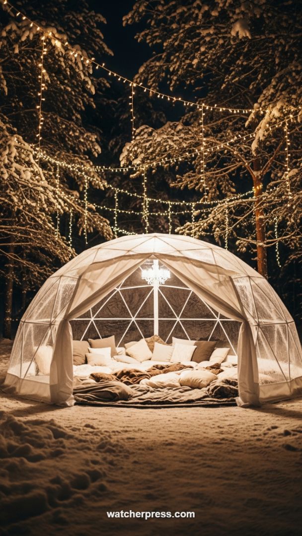Enchanted Winter Lounge: Creating a Luxurious Geodesic Centerpiece Retreat