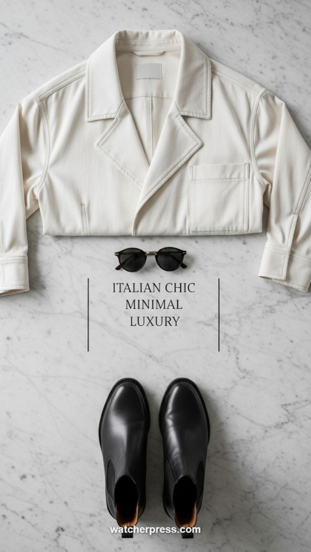 Essential Contrast: Mastering Italian Chic with a Cream Overshirt and Black Leather Boots