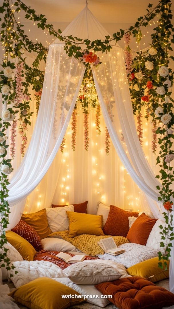 Ethereal Indoor Garden: Creating a Cozy Canopy Retreat with Ambient Lighting