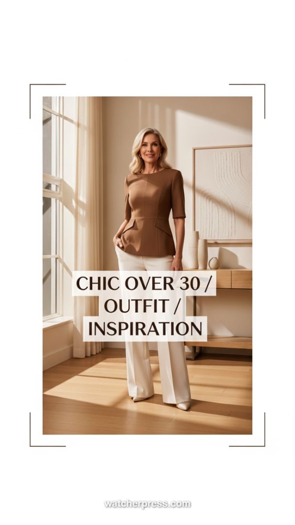 Executive Elegance: A High-Contrast Neutral Pairing of Tailored Peplum Top and Wide-Leg Trousers