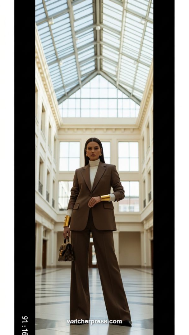 Formula 08: The Tailored Brown Suit and White Turtleneck Pairing