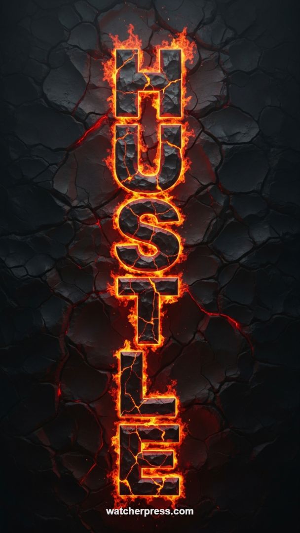 Fused Grit: Volcanic "HUSTLE" Motivation Screen