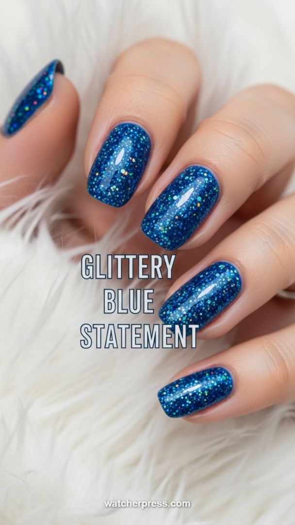 Galactic Shimmer: The Ultimate Deep Blue Statement Nail
