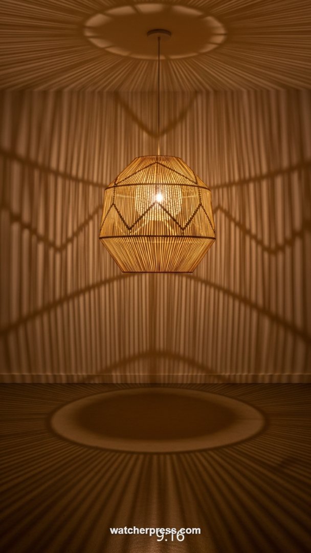 Geometric Rattan Pendant Lamp: Ambiance-Defining Shadow Casting Fixture