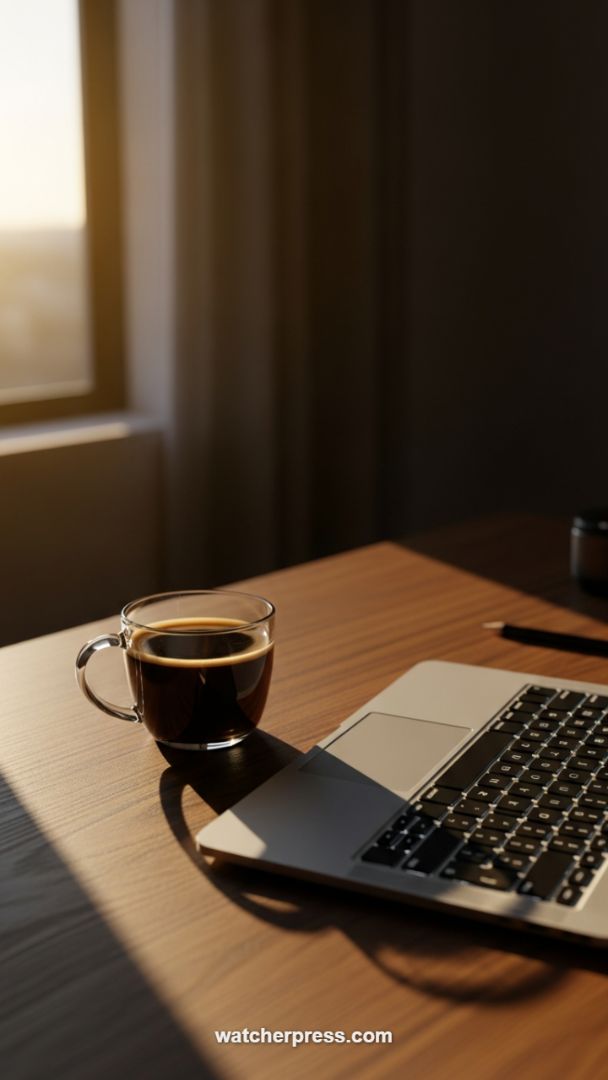 Golden Hour Grind: The Focused Workstation Wallpaper