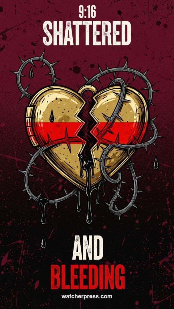 Grunge Gold: 'Shattered and Bleeding' Barbed Heart Lock Wallpaper
