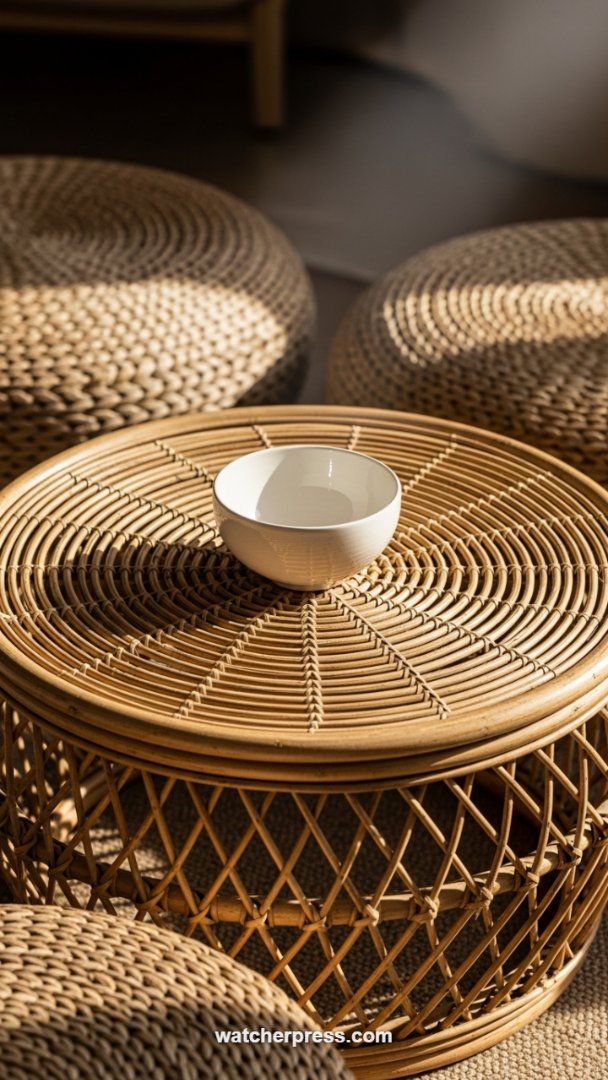 Handwoven Natural Fiber Floor Pouf for Textured Bohemian Seating