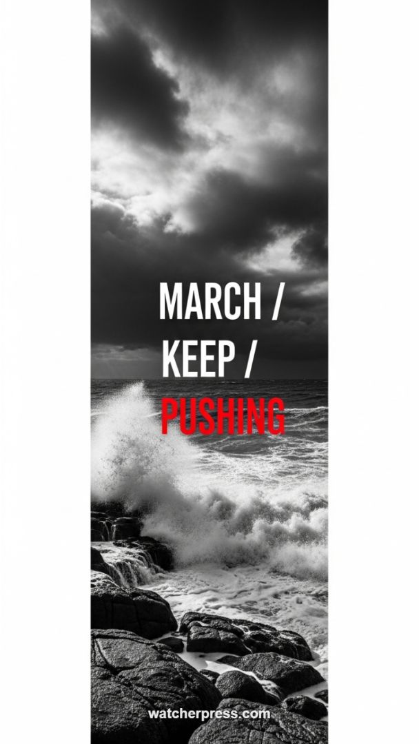 High-Contrast Grit: "Keep Pushing" Motivational Monochrome with Red Digital Accent
