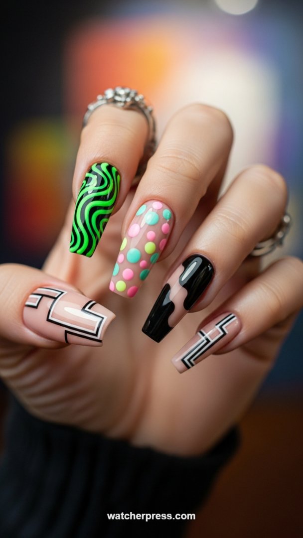High-Contrast Maximalism: Mastering the Mismatched Manicure with Abstract and Geometric Art