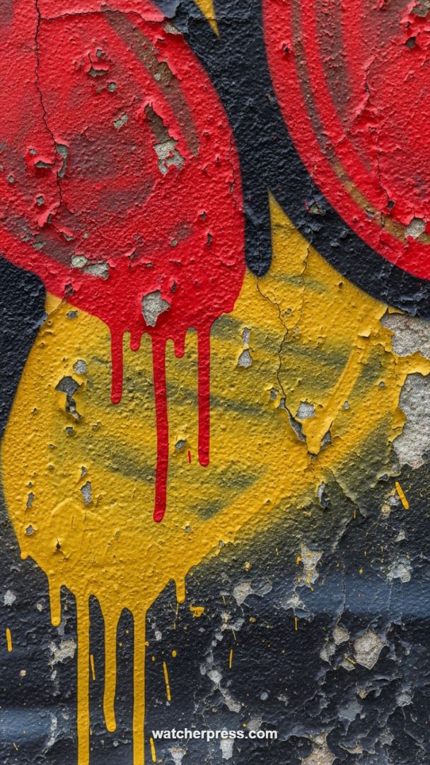 High-Contrast Urban Grunge: Red and Yellow Drips on Textured Black