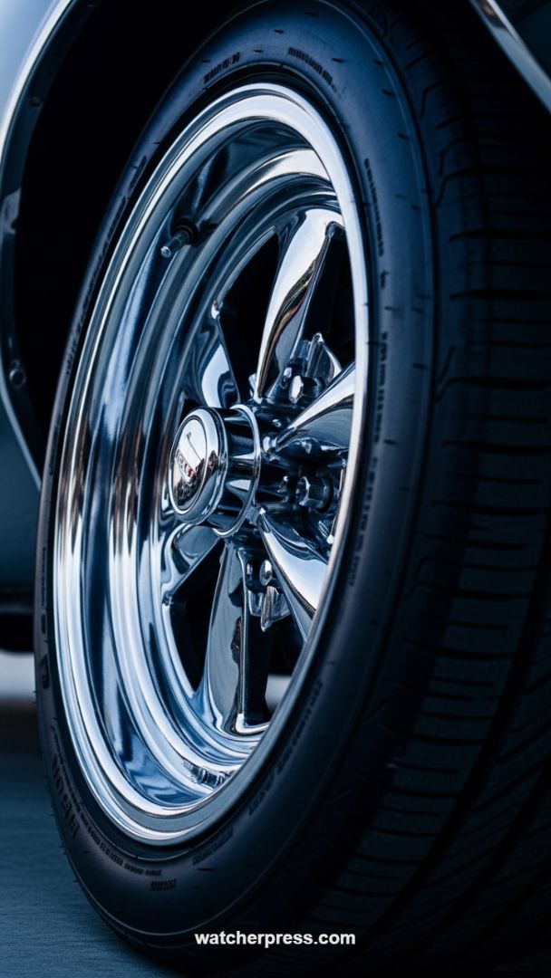 High-Gloss Automotive Detail: Retro Chrome Wheel Aesthetic