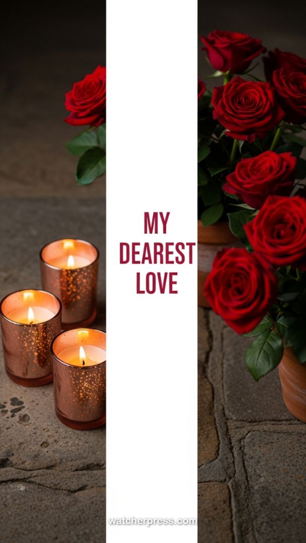 Intimate Illumination: Copper Votives and Luxurious Red Roses
