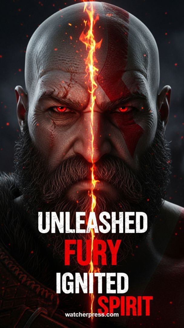 Kratos: Unleashed Fury - Split Fire Portrait Dark Aesthetic Wallpaper