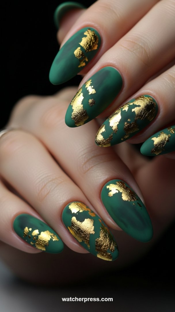 Luxurious Matte Emerald Ombre with Gilded Foil Accents