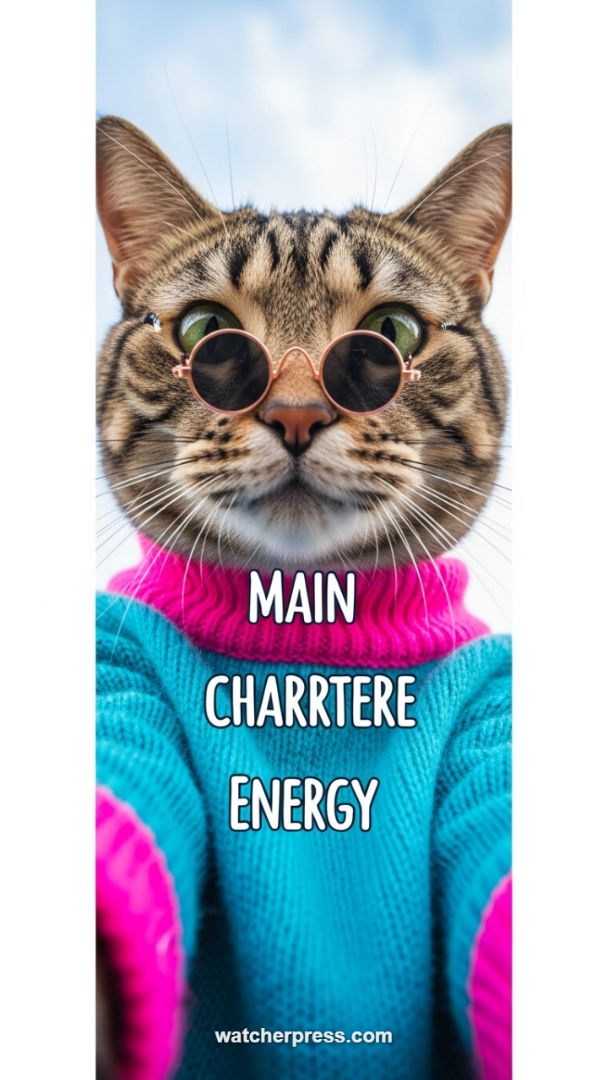 Maximalist Meme Core: Vibrant "Main Character Energy" Cat Portrait Wallpaper