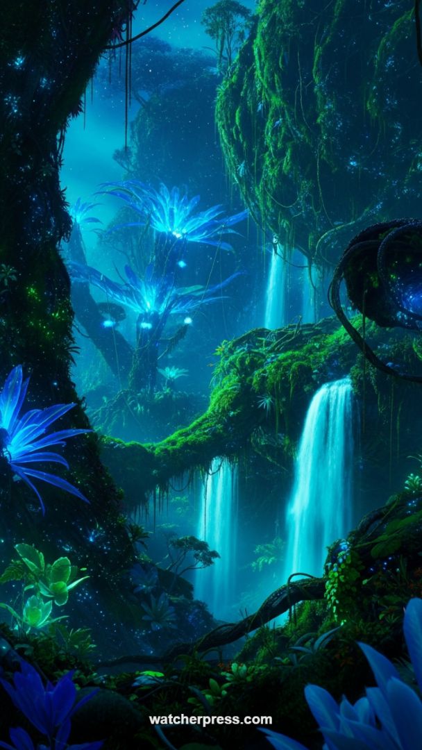 Mystical Pandora-Inspired Bioluminescent Jungle Falls