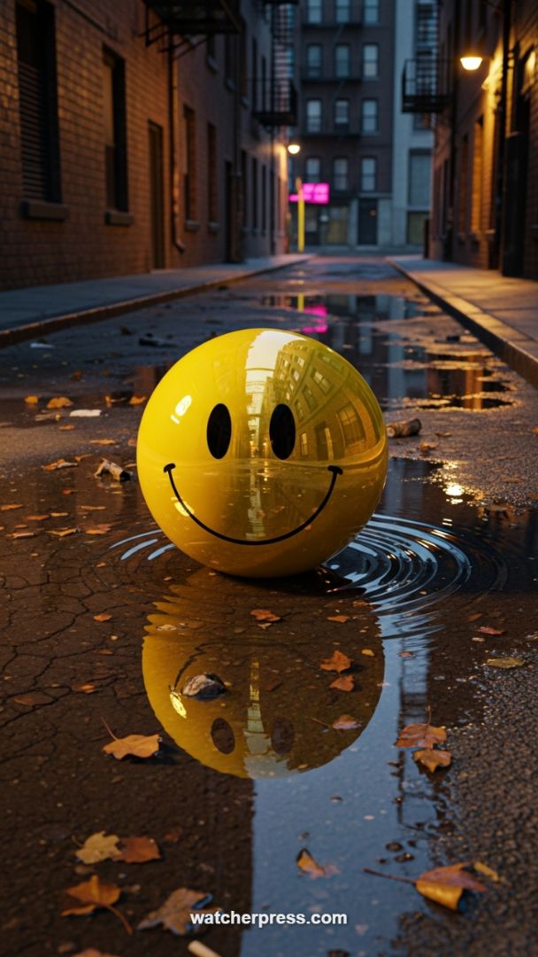 Persistent Positivity: Chrome Smiley in a Gritty Urban Alley