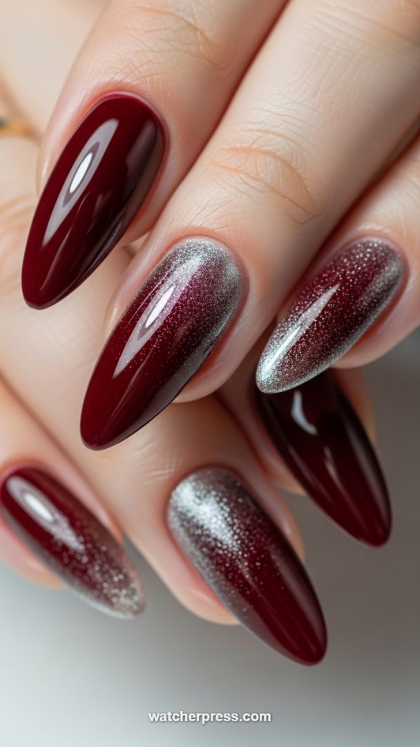 Precision Shaping and Luxurious Finish: Mastering the Deep Burgundy Stiletto with Magnetic Gradient Accents