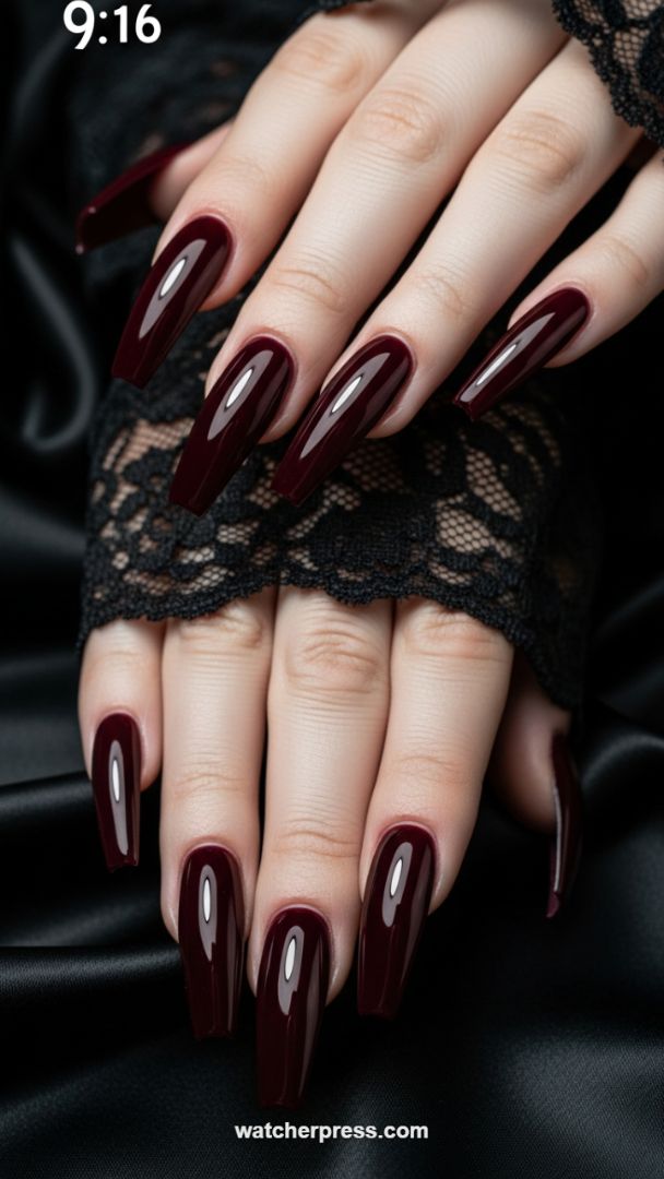 Precision Shaping: The High-Gloss Coffin Nail in Deep, Luxurious Oxblood
