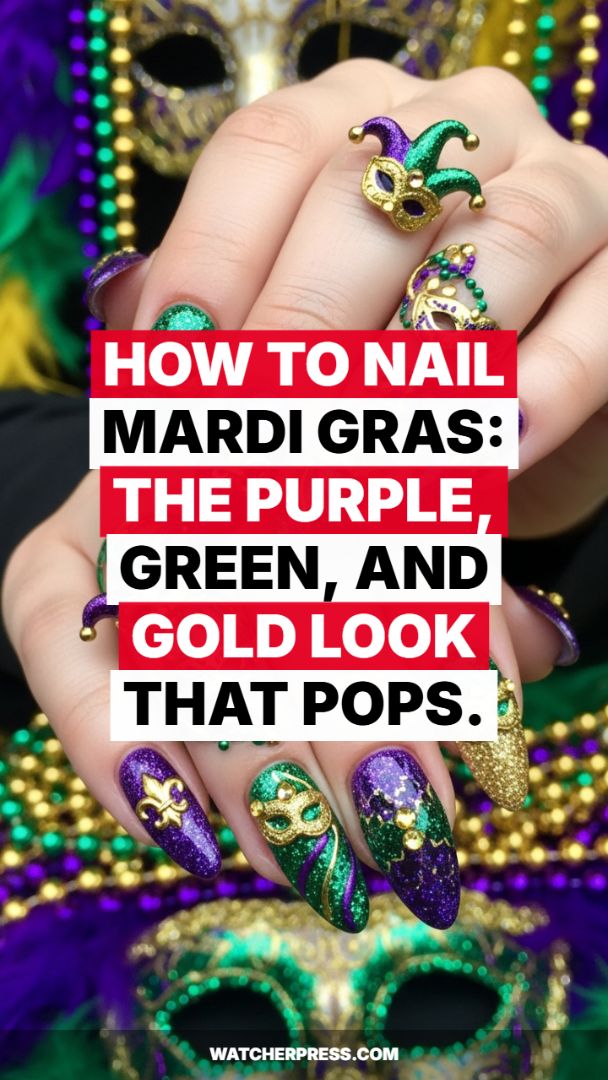 Regal Carnival Glam: The Maximalist Mardi Gras 3D Charm Manicure
