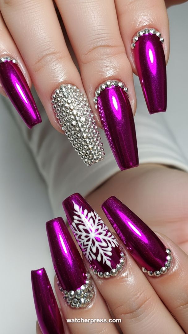 Regal Fuchsia Chrome & Crystal Embellishment for Holiday Glamour