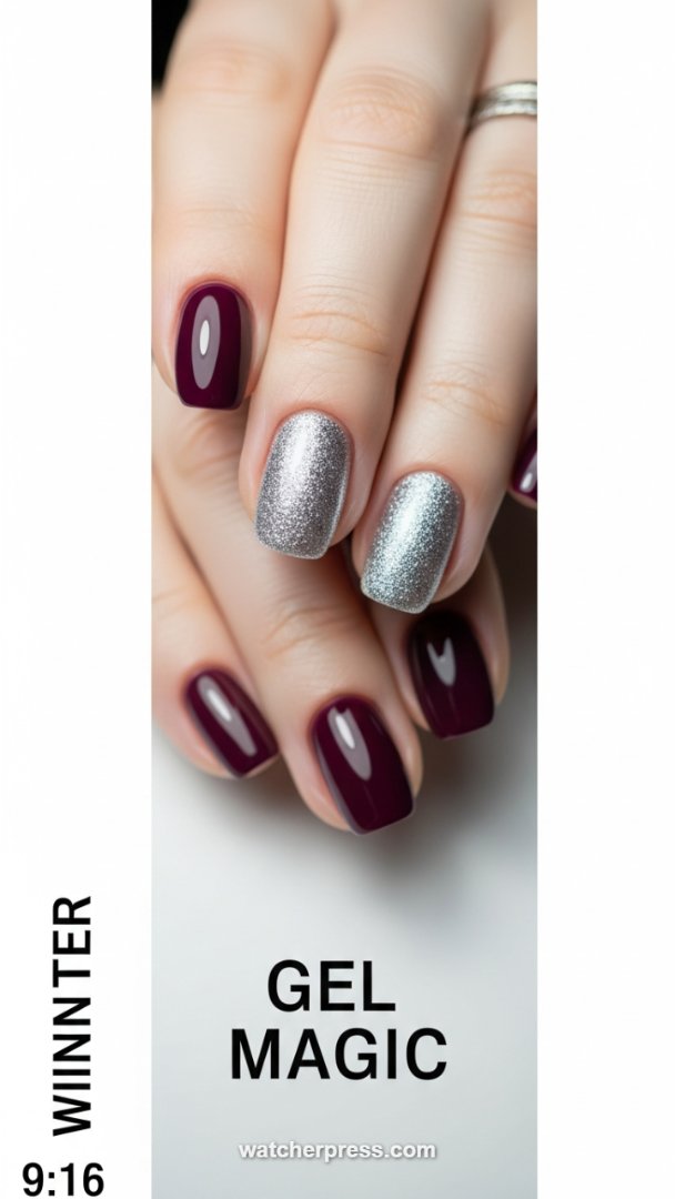 Regal Noir and Icy Silver Gel Polish Design