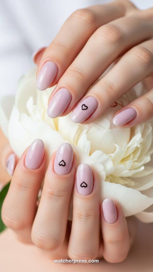 Romantic Minimalism: The Soft Lavender Manicure with Outline Heart Decals