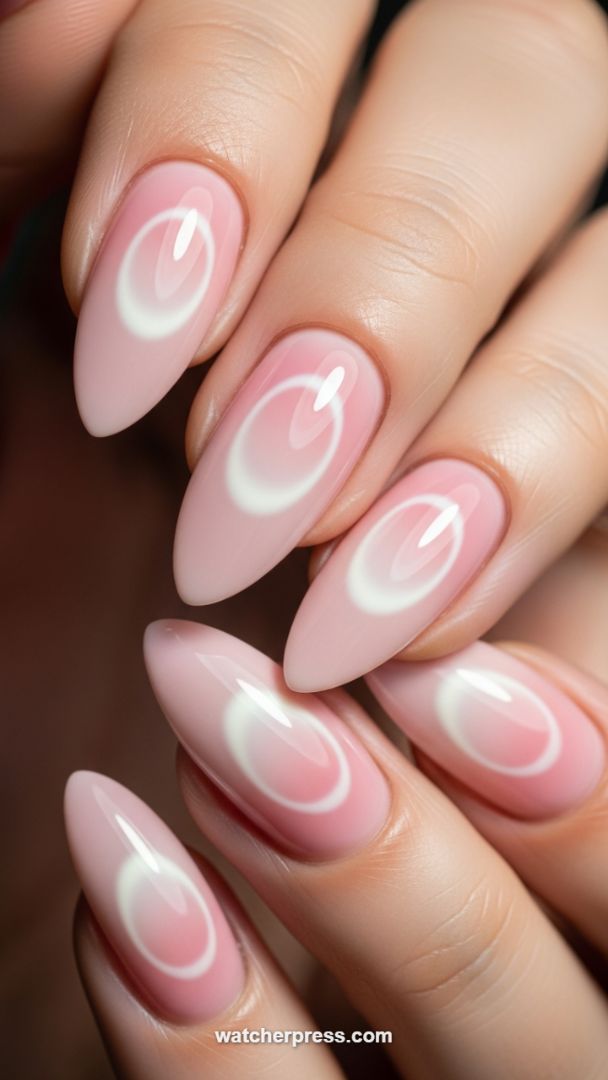 Rose Quartz Illusion: Tapered Almond Nails with a Soft-Focus Halo Effect