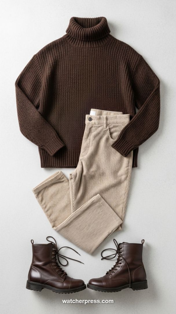Textured Elegance: A Quiet Luxury Combination of Chunky Knitwear and Corduroy