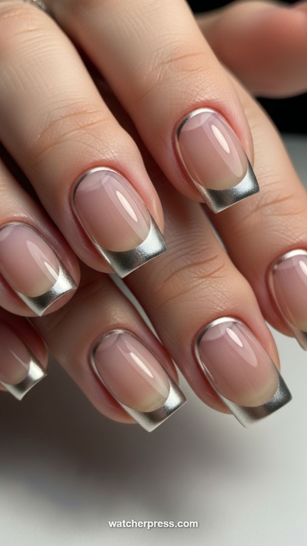 The Elevated Chrome French Manicure with Silver Outline