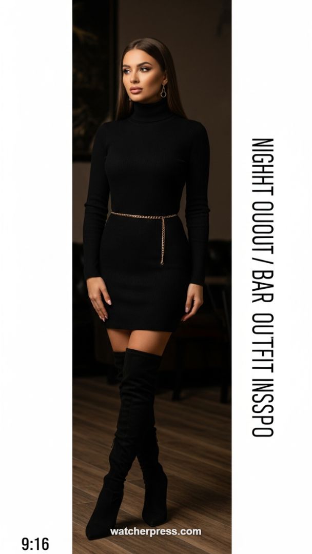 The Essential Evening Investment: Sculpted Black Knitwear and OTK Boots