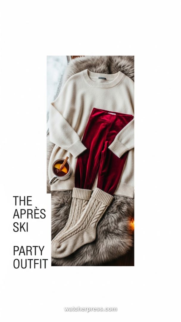 The Luxurious Après Ski Ensemble: Velvet, Cable Knit, and Cozy Comfort