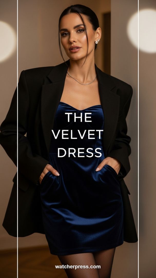 The Luxurious Velvet Mini-Dress and Structured Blazer Ensemble