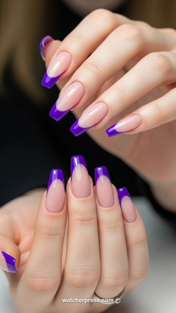 The Perfect Smile Line Hack: Vibrant Purple Modern French Manicure
